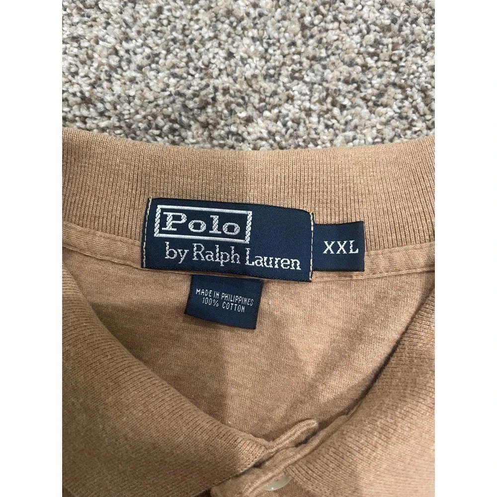 Polo Ralph Lauren Mens‎ XXL Tan Long Sleeve Cotton Jersey Polo Shirt Heathered